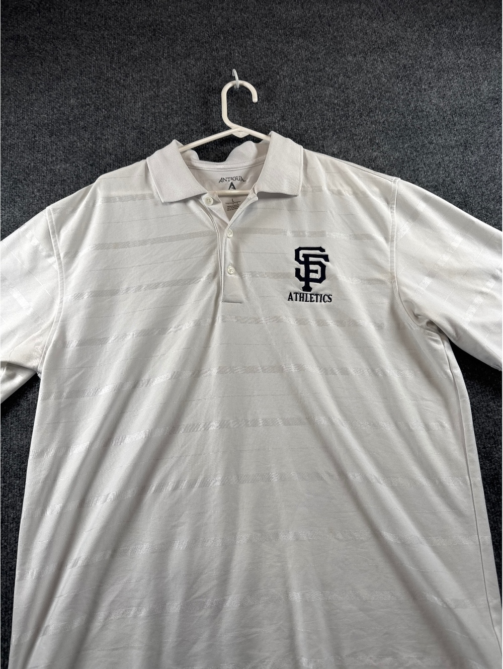 Antigua SF Athletics Polo Shirt Mens L White Striped Golf Performance Logo